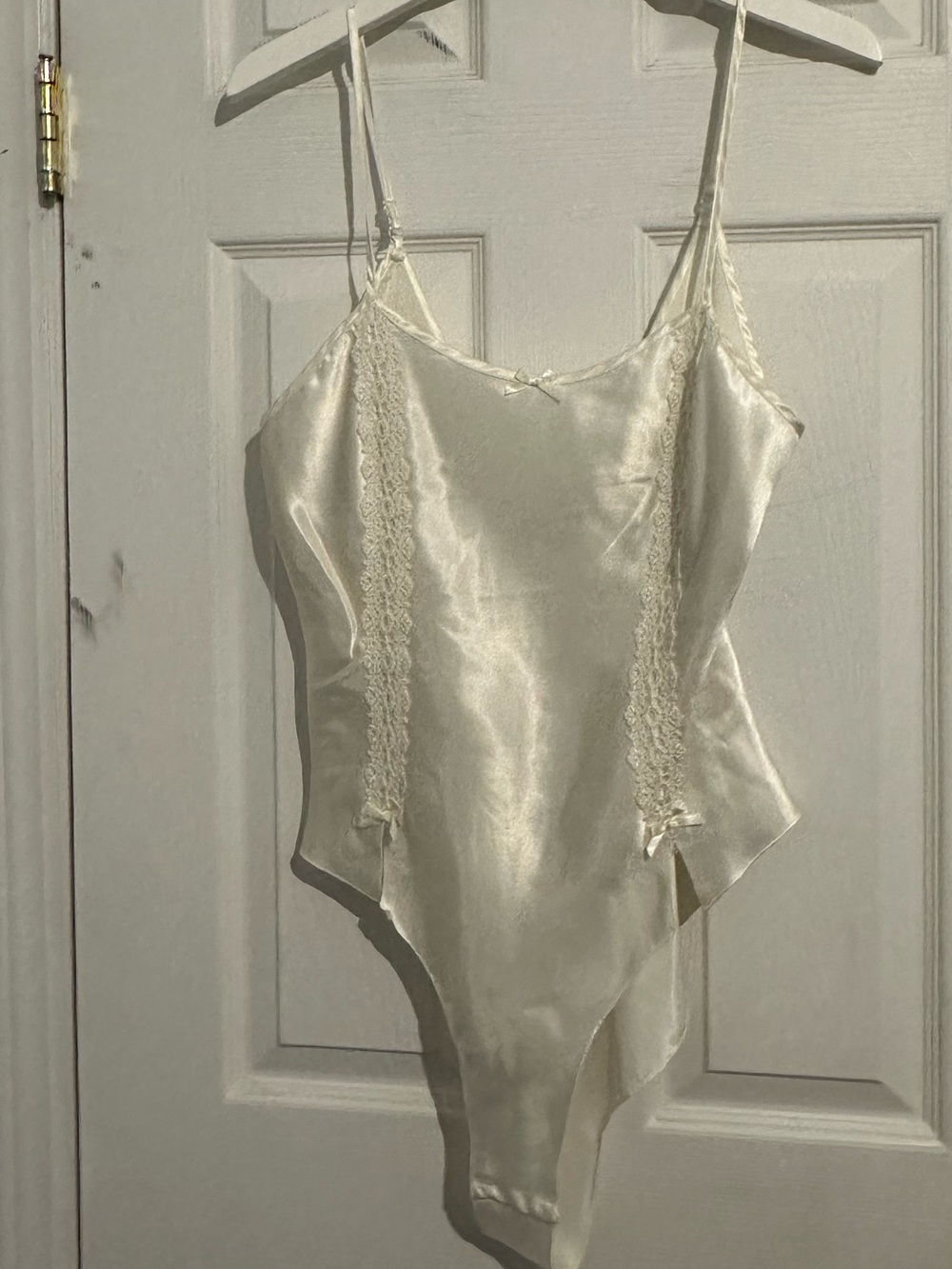 Vintage 90s Erika Taylor Intimates Liquid Satin Lace Bodysuit Teddy - Ivory